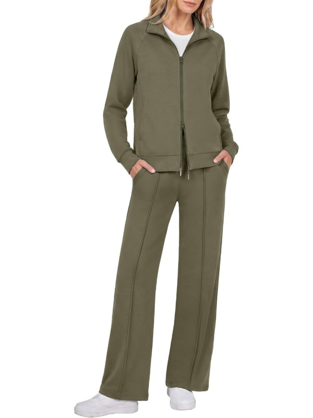 Stylish 2-Piece Women's Tracksuit Set - Zip Up Lounge & Travel Outfit